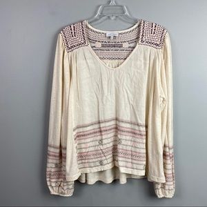 Lucky Brand Boho Peasant Embroidered Top XL